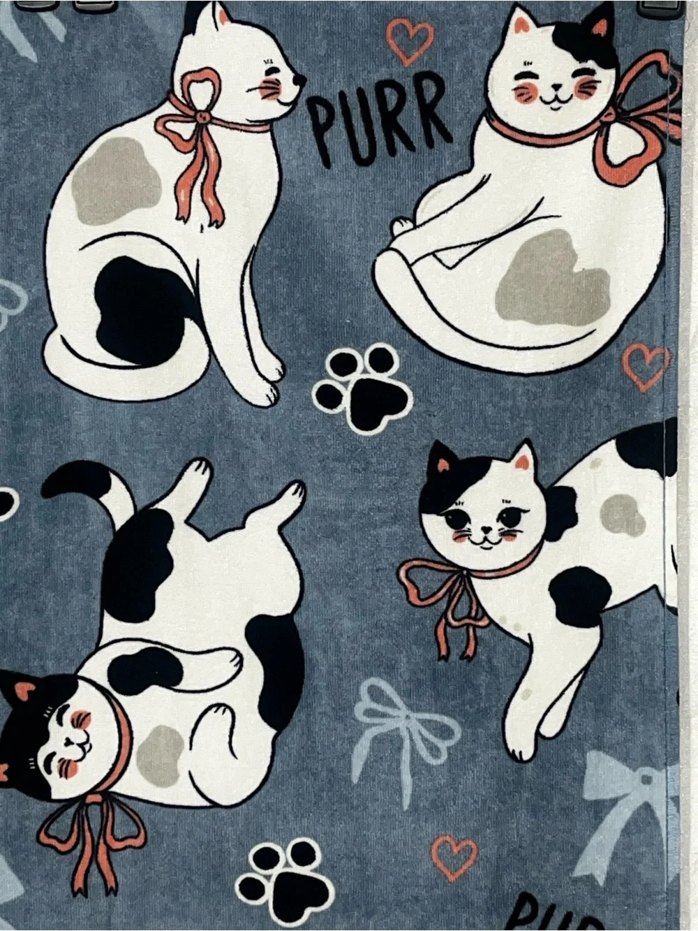 Cat Print Beach Towel Blue with White & Black Cats